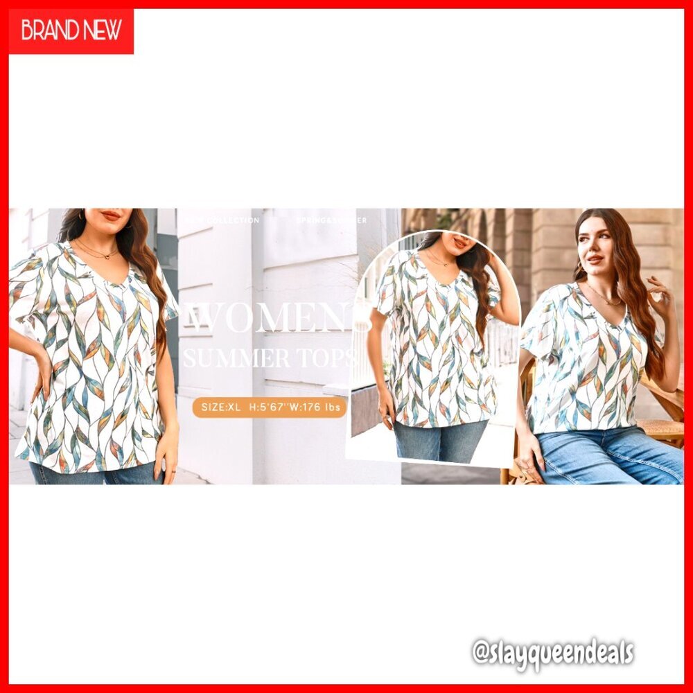 V-Neck Short Sleeve T-Shirt, Polyester Spandex Blend, Regular Fit, Printed - Picture 7 of 7